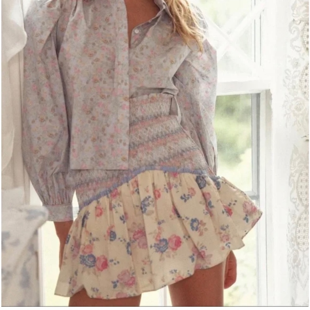 LoveShackFancy Anguilla Mini Skirt Smocked Floral Cottage Size P